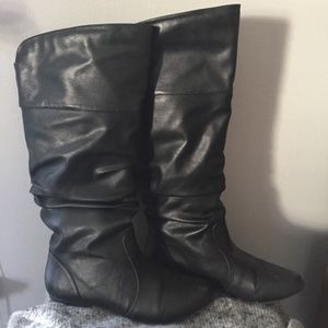 Qupid Slouch Crinkle Knee-High Boots